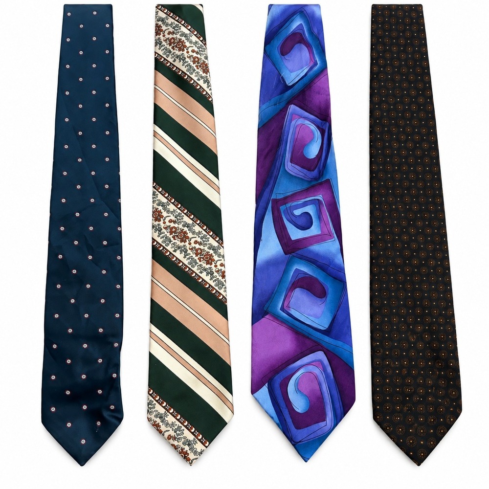 90s Formal Neckties Mens OS Multicolor Excellent Silk Abstract Striped Lot 4